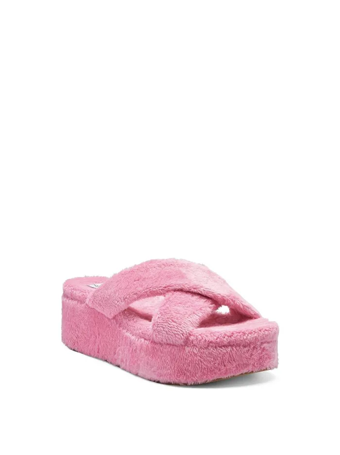 Women Slides and Mules Jessica Simpson Talulla Platform Slide In Pink Fuzzy Pink