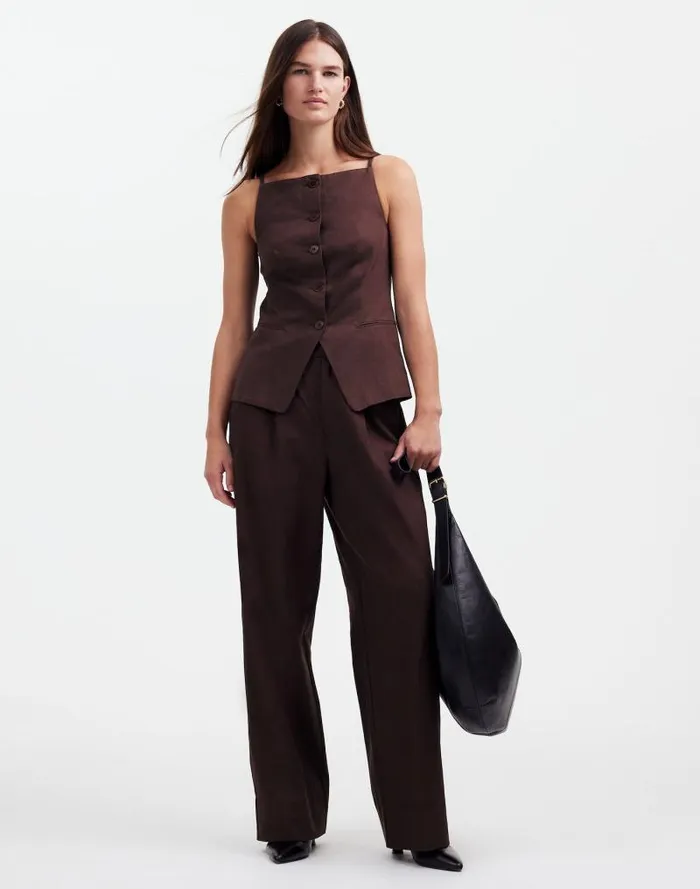 Women Slouchy Straight Pants In Drapey Twill Dark Carob Madewell Pants