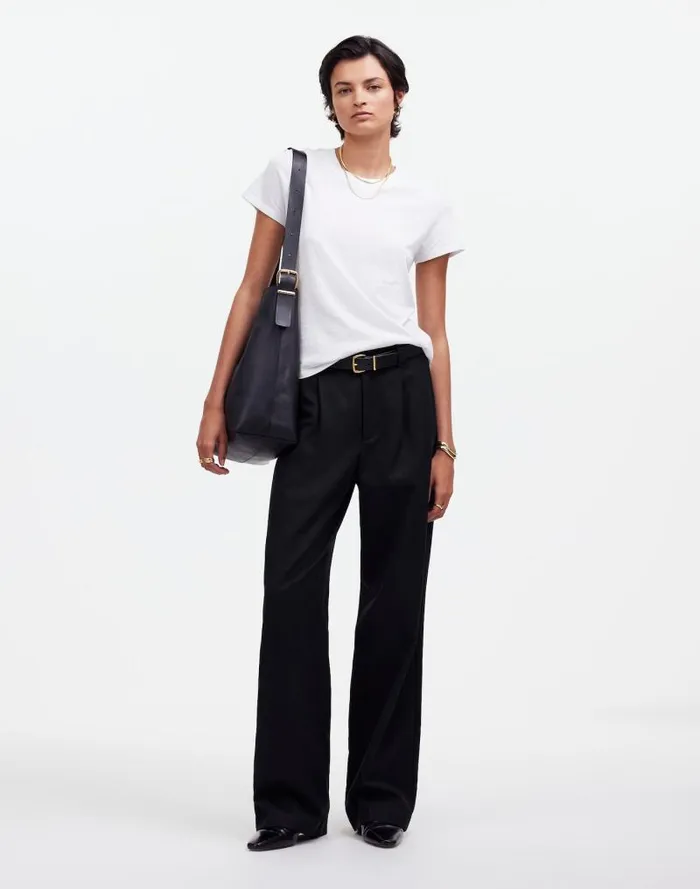 Women Slouchy Straight Pants In Drapey Twill True Black Madewell Pants