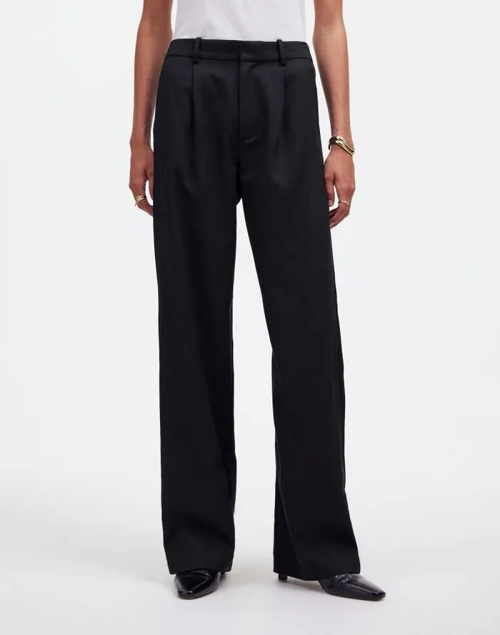 Women Slouchy Straight Pants In Drapey Twill True Black Madewell Pants