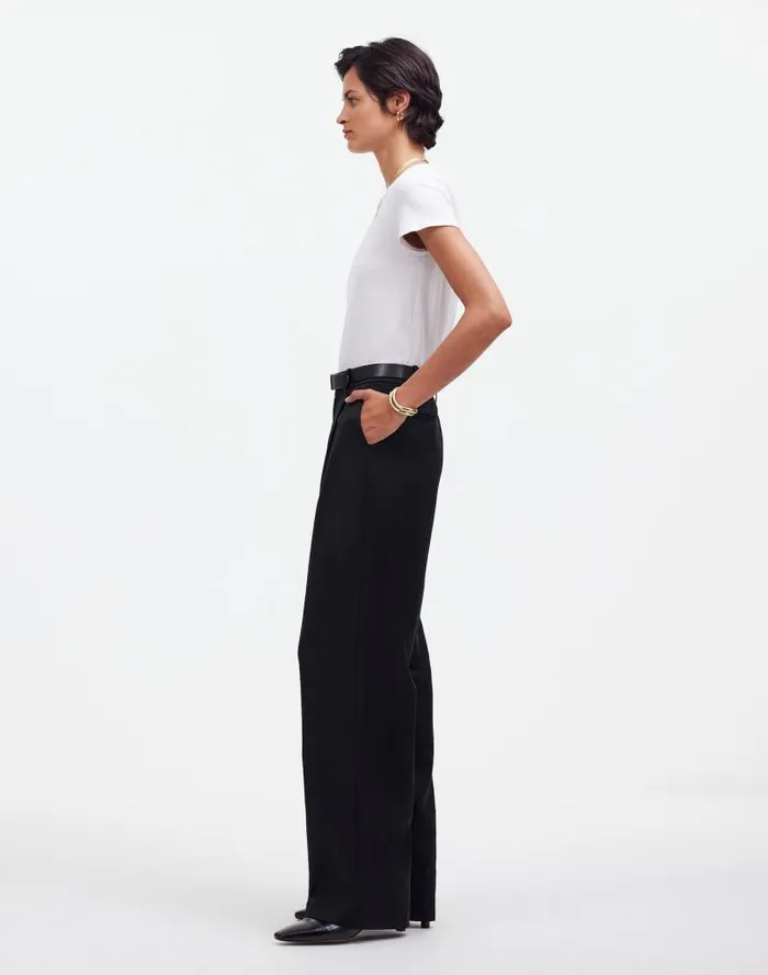 Women Slouchy Straight Pants In Drapey Twill True Black Madewell Pants
