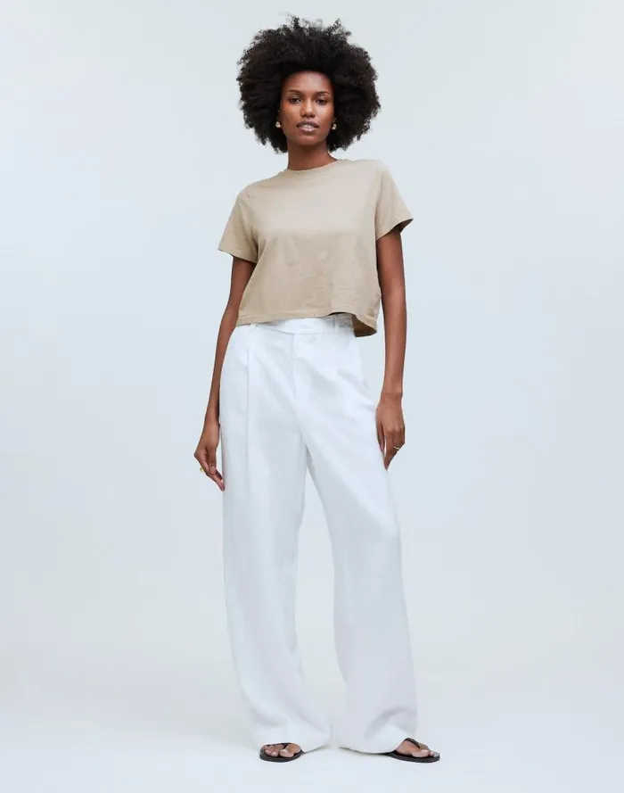 Women Softfade Cotton BoxyCrop Tee Drill Khaki Madewell Tees