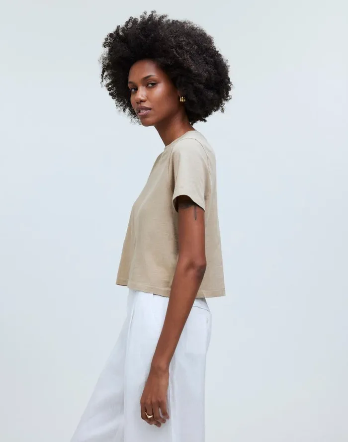 Women Softfade Cotton BoxyCrop Tee Drill Khaki Madewell Tees