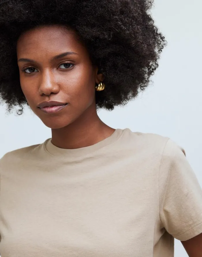 Women Softfade Cotton BoxyCrop Tee Drill Khaki Madewell Tees