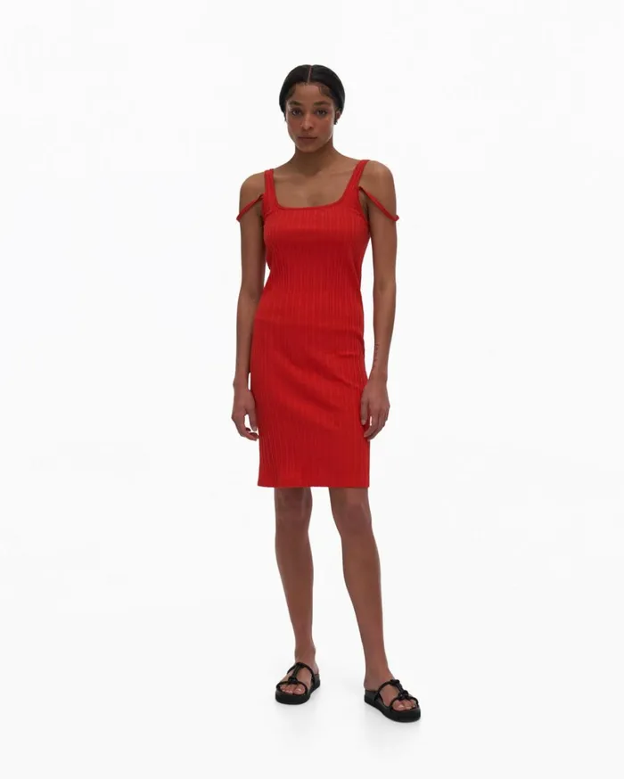 Women SquareNeck Dress Flame Helmut Lang Dresses