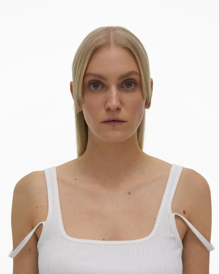 Women SquareNeck Tank White Helmut Lang Tops