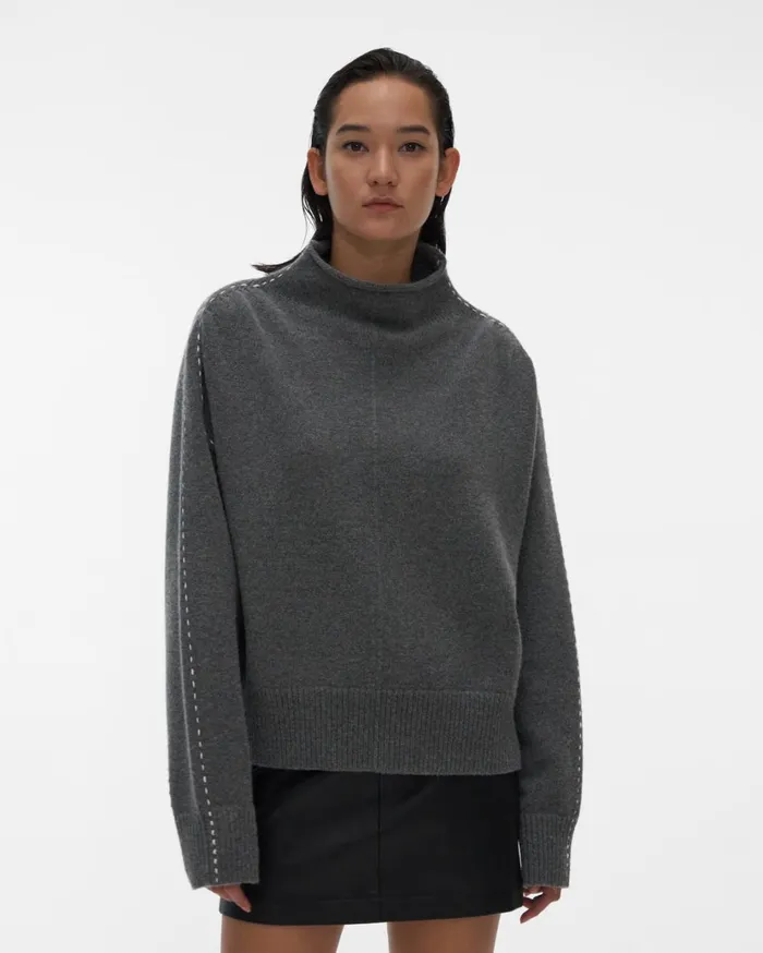 Women Stitch Mockneck Top Airforce Grey Helmut Lang Sweaters