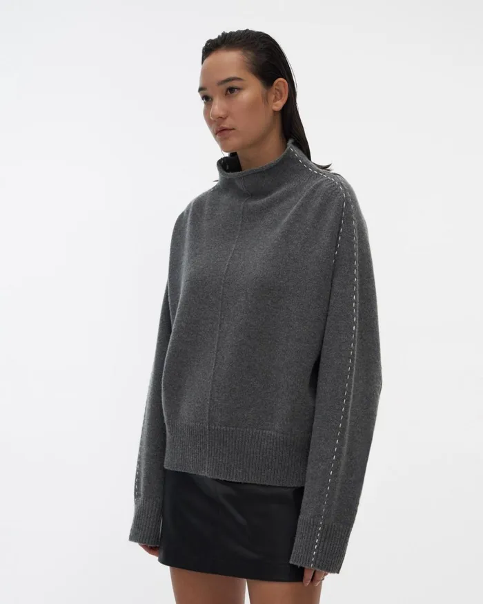 Women Stitch Mockneck Top Airforce Grey Helmut Lang Sweaters
