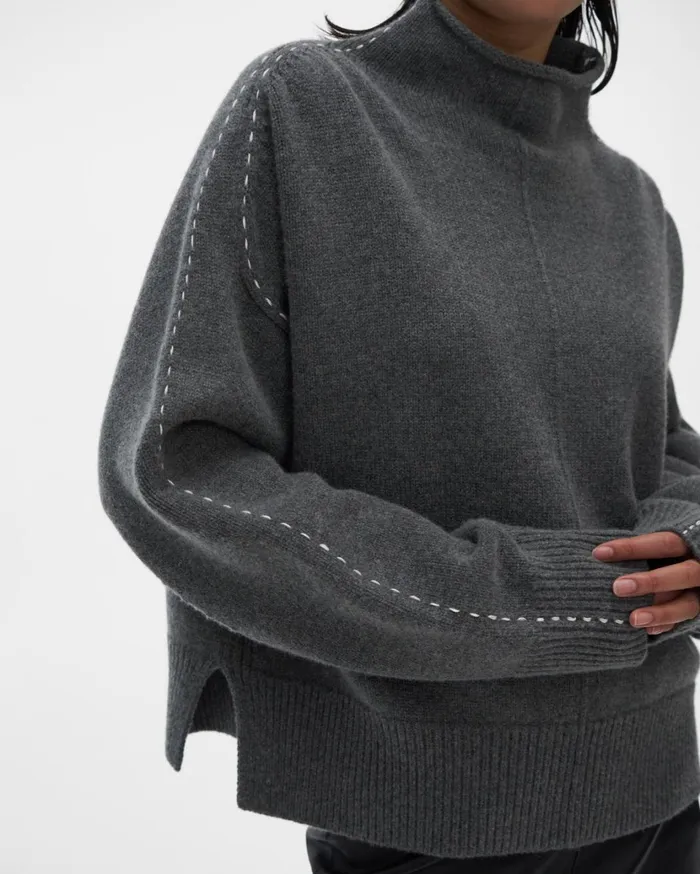 Women Stitch Mockneck Top Airforce Grey Helmut Lang Sweaters