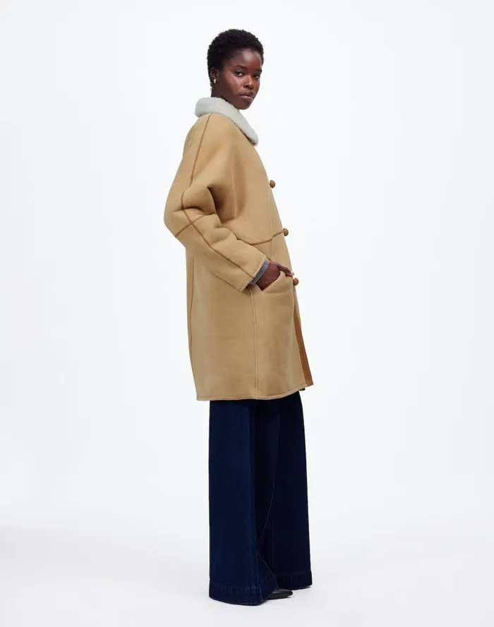 Women Suede Oversized Long Jacket Winter White Madewell Coats Jackets