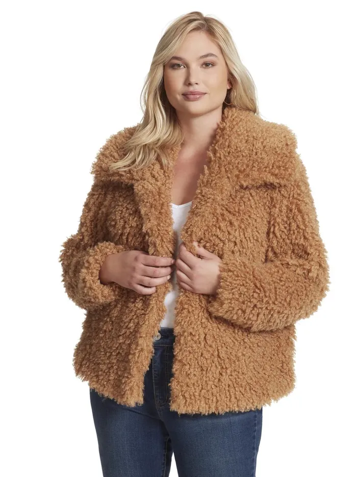 Women Sweaters Jessica Simpson Sasha Fur Jacket In Burro Burro