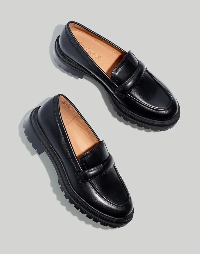 Women The Bradley Lugsole Loafer In Leather True Black Madewell Flats and Loafers