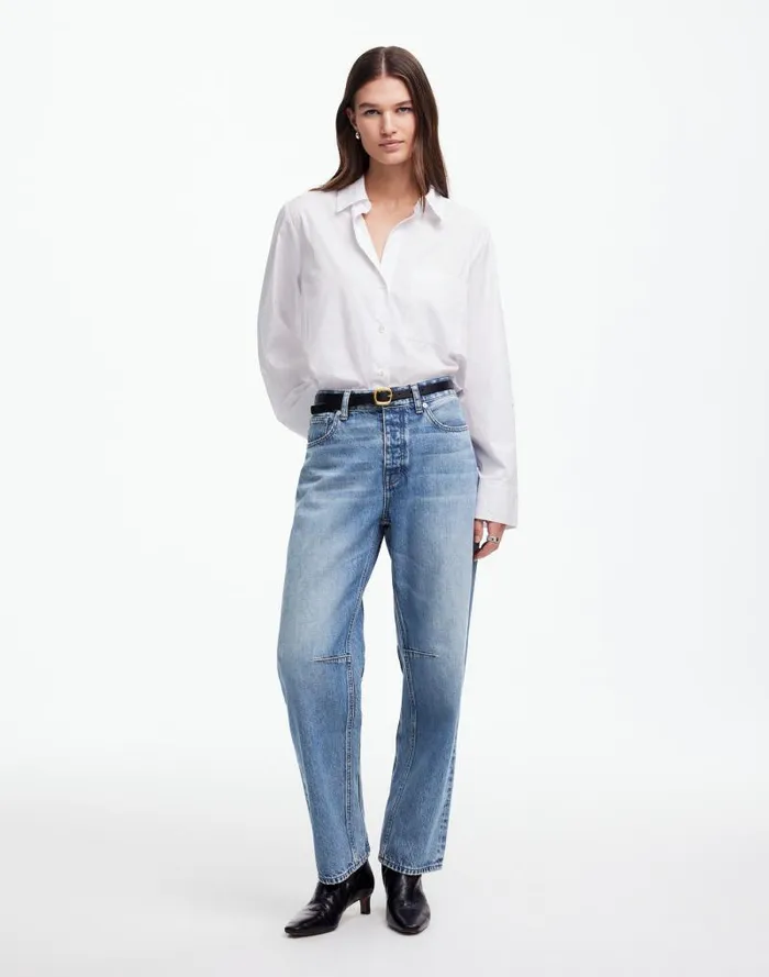Women The Darted BarrelLeg Jean Dobbins Wash Madewell Jeans