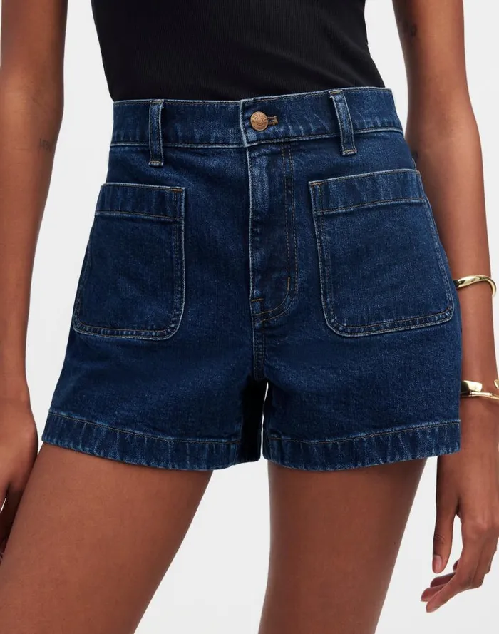Women The Denim Emmett Short Patch Pocket Edition Stonegrove Wash Madewell Shorts