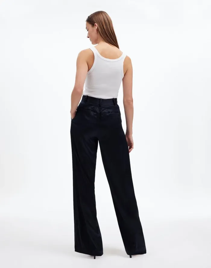 Women The Harlow SuperwideLeg In Stretch Satin True Black Madewell Pants