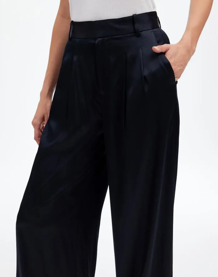 Women The Harlow SuperwideLeg In Stretch Satin True Black Madewell Pants
