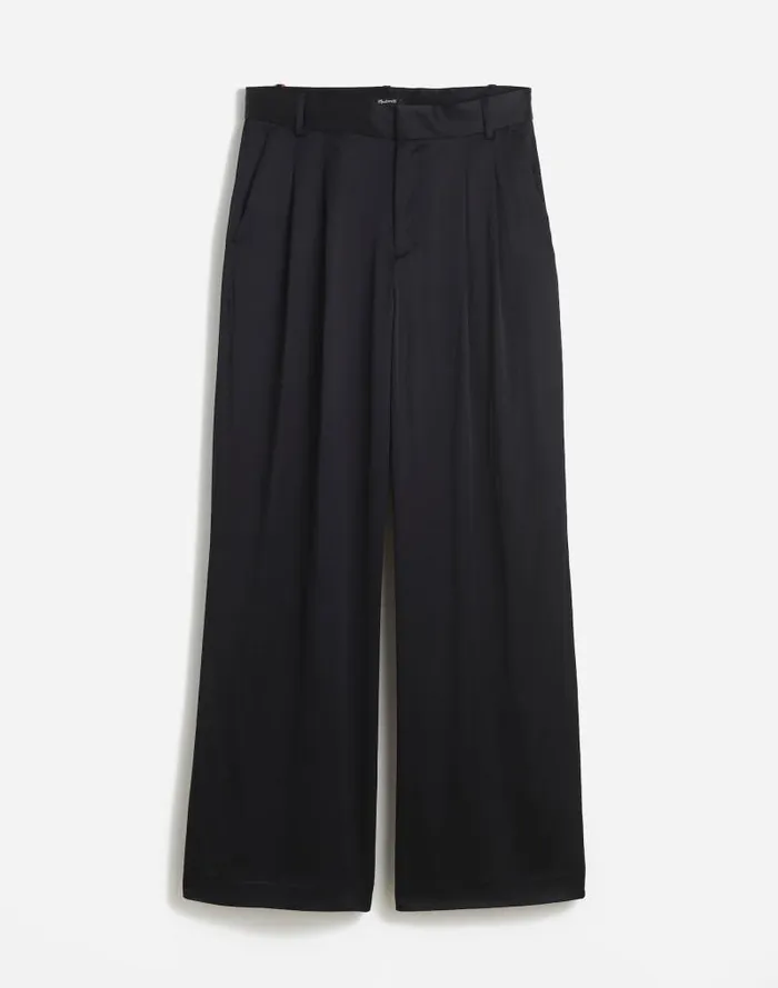 Women The Harlow SuperwideLeg In Stretch Satin True Black Madewell Pants