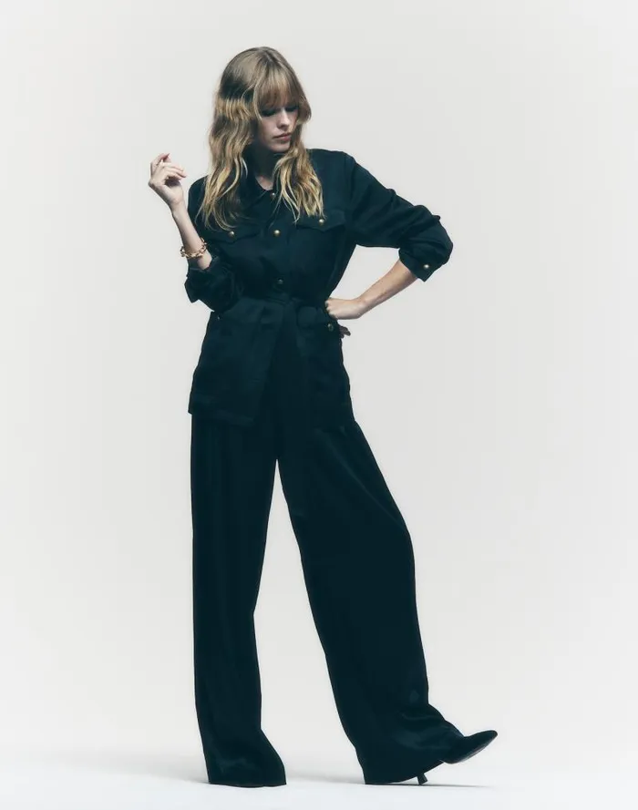 Women The Harlow SuperwideLeg In Stretch Satin True Black Madewell Pants