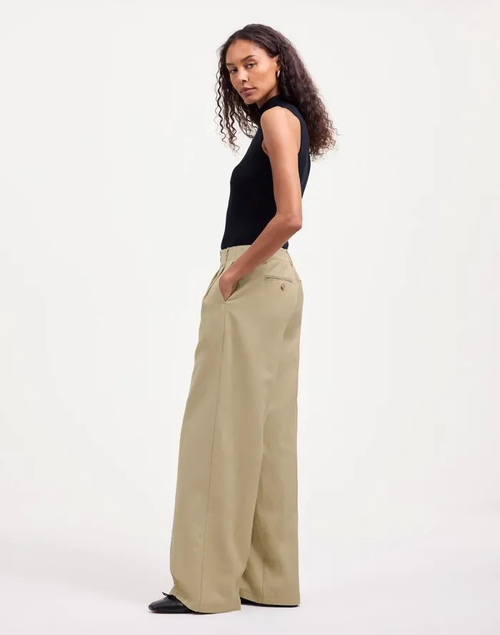 Women The Harlow WideLeg Pant In Drapey Twill Vintage Khaki Madewell Pants