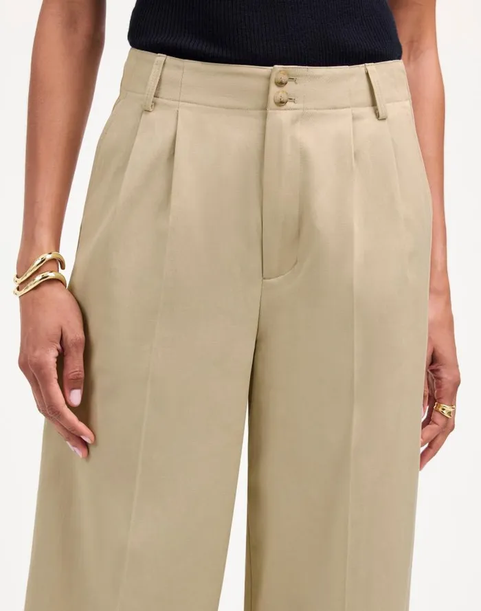 Women The Harlow WideLeg Pant In Drapey Twill Vintage Khaki Madewell Pants