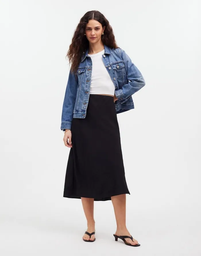 Women The Layton Midi Slip Skirt True Black Madewell Skirts