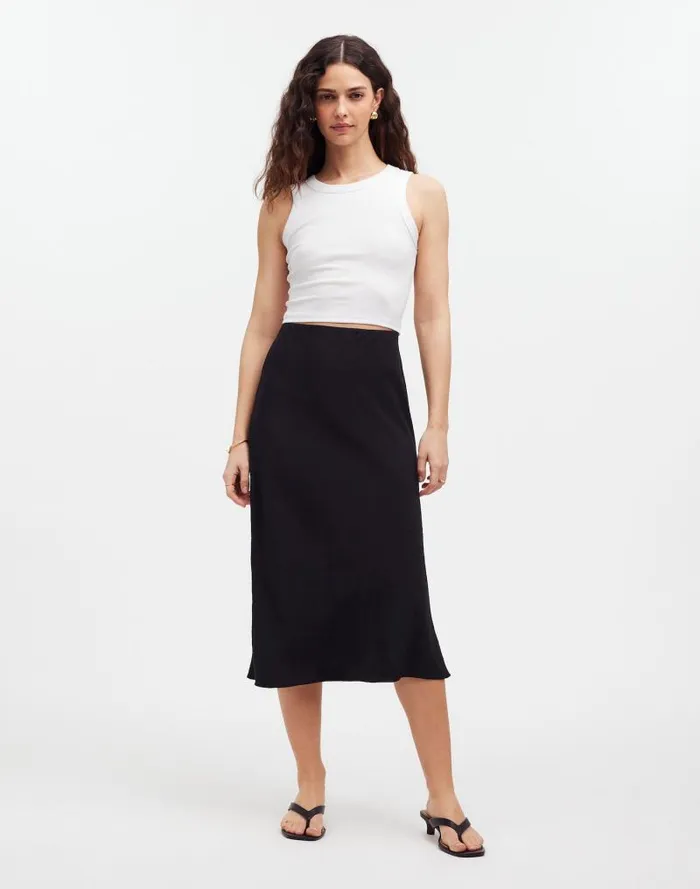 Women The Layton Midi Slip Skirt True Black Madewell Skirts