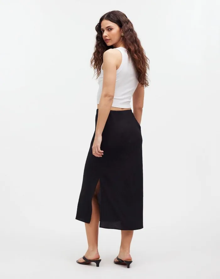 Women The Layton Midi Slip Skirt True Black Madewell Skirts