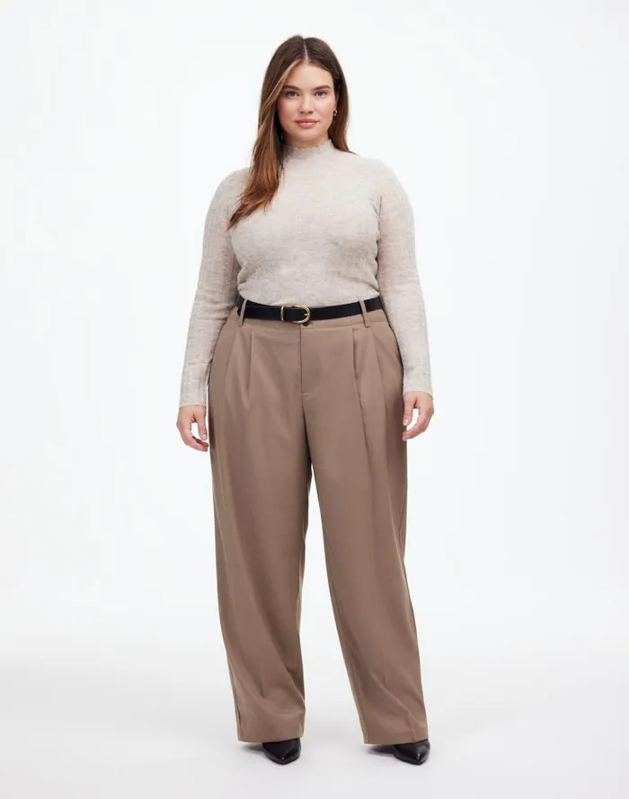Women The Plus Harlow WideLeg Pant In Flannel Dark Oat Melange Madewell Pants