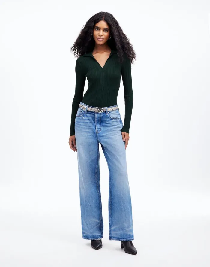 Women The Signature Knit JohnnyCollar Sweater Luxury Forest Madewell Sweaters