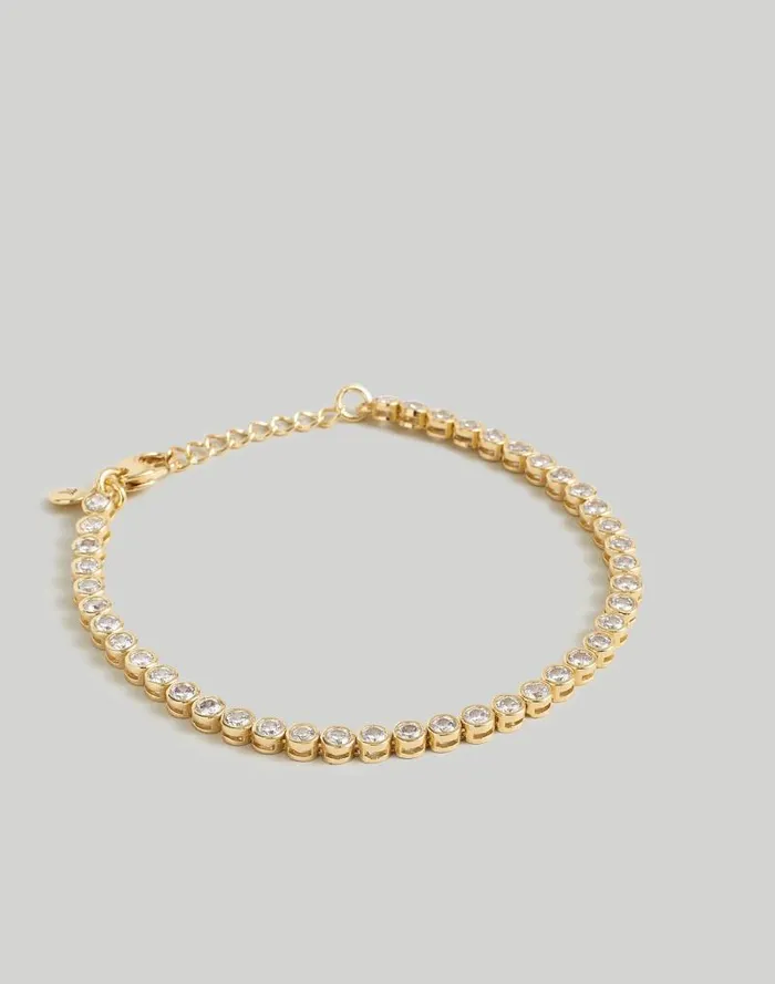 Women The Tennis Collection Bezel Set Crystal Bracelet Pale Gold Madewell Jewelry