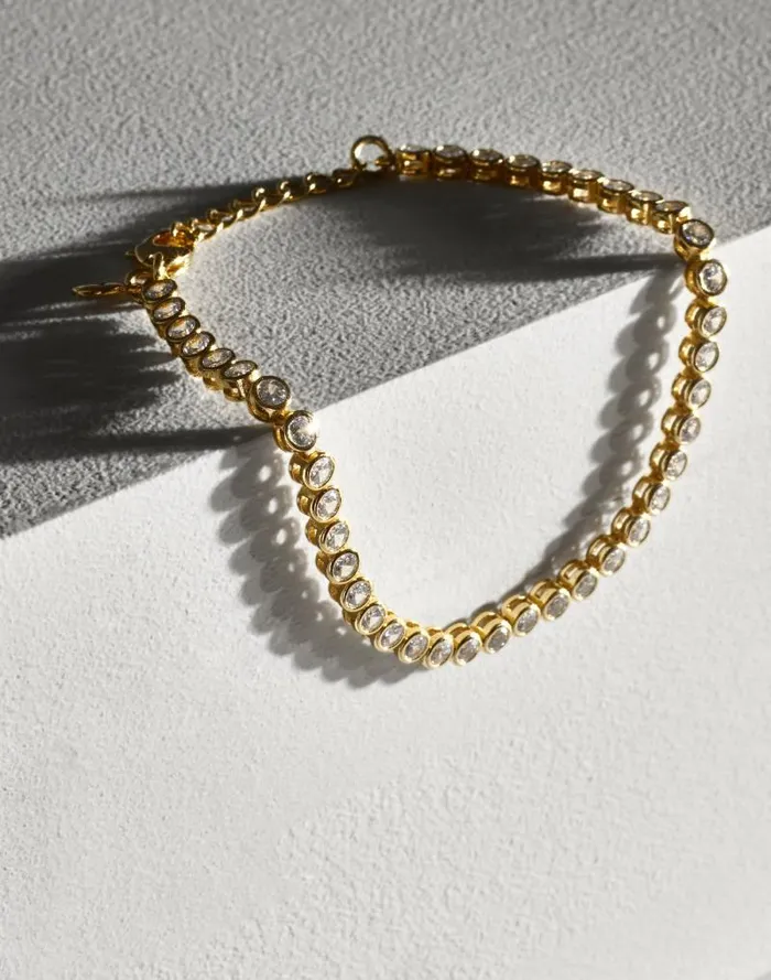 Women The Tennis Collection Bezel Set Crystal Bracelet Pale Gold Madewell Jewelry