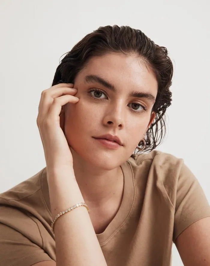 Women The Tennis Collection Bezel Set Crystal Bracelet Pale Gold Madewell Jewelry