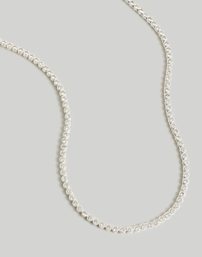 Women The Tennis Collection Bezel Set Crystal Necklace Polished Silver Madewell Jewelry
