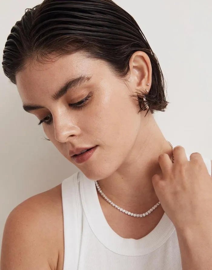 Women The Tennis Collection Bezel Set Crystal Necklace Polished Silver Madewell Jewelry