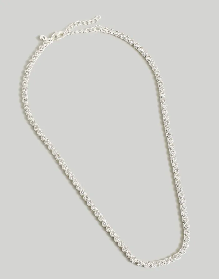 Women The Tennis Collection Bezel Set Crystal Necklace Polished Silver Madewell Jewelry