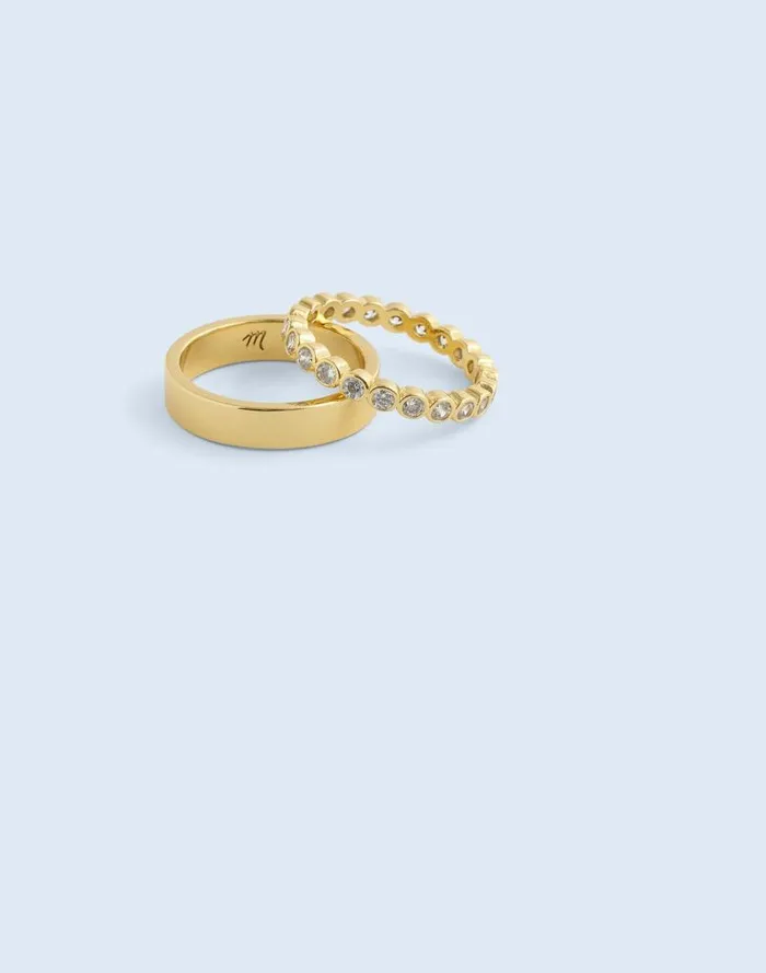 Women The Tennis Collection Bezel Set Crystal Stacking Ring Set Pale Gold Madewell Jewelry