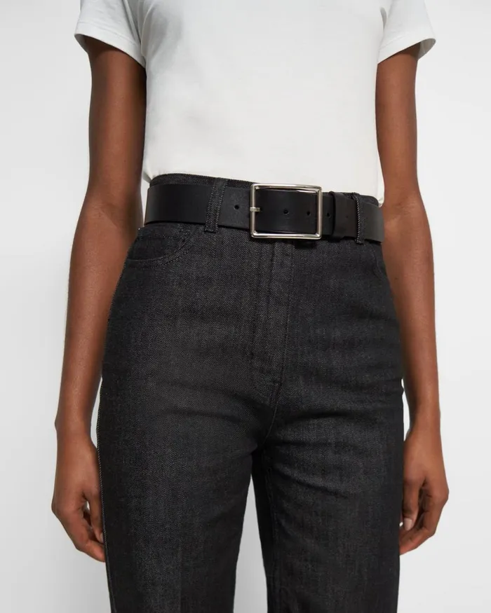 Women Theory Belts Center Bar Belt In Leather Black