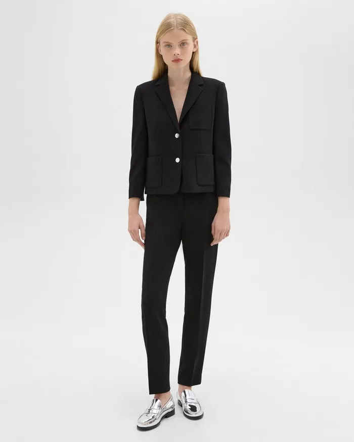 Women Theory Blazers Jackets Boxy Patch Pocket Blazer In Admiral Crepe Black