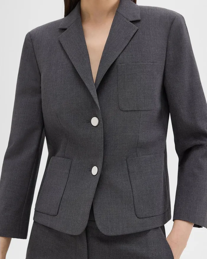 Women Theory Blazers Jackets Boxy Patch Pocket Blazer In Good Wool Charcoal Melange