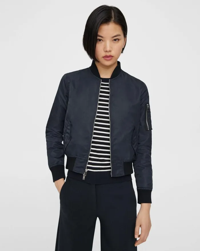 Women Theory Blazers Jackets Classic Bomber Jacket In Recycled Nylon Nocturne Navy Women Theory Blazers Jackets Classic Bomber Jacket In Recycled Nylon Nocturne Navy