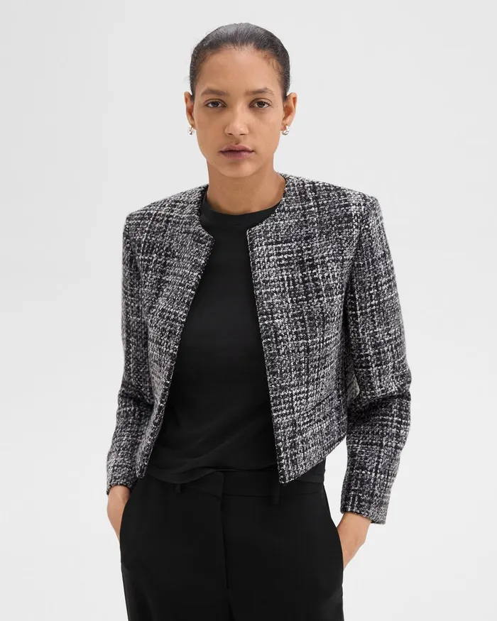 Women Theory Blazers Jackets Cropped Jacket In Meacutelange Tweed Black Multi Women Theory Blazers Jackets Cropped Jacket In Meacutelange Tweed Black Multi