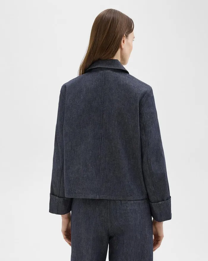 Women Theory Blazers Jackets Cuffed Jacket In Crisp Denim Indigo
