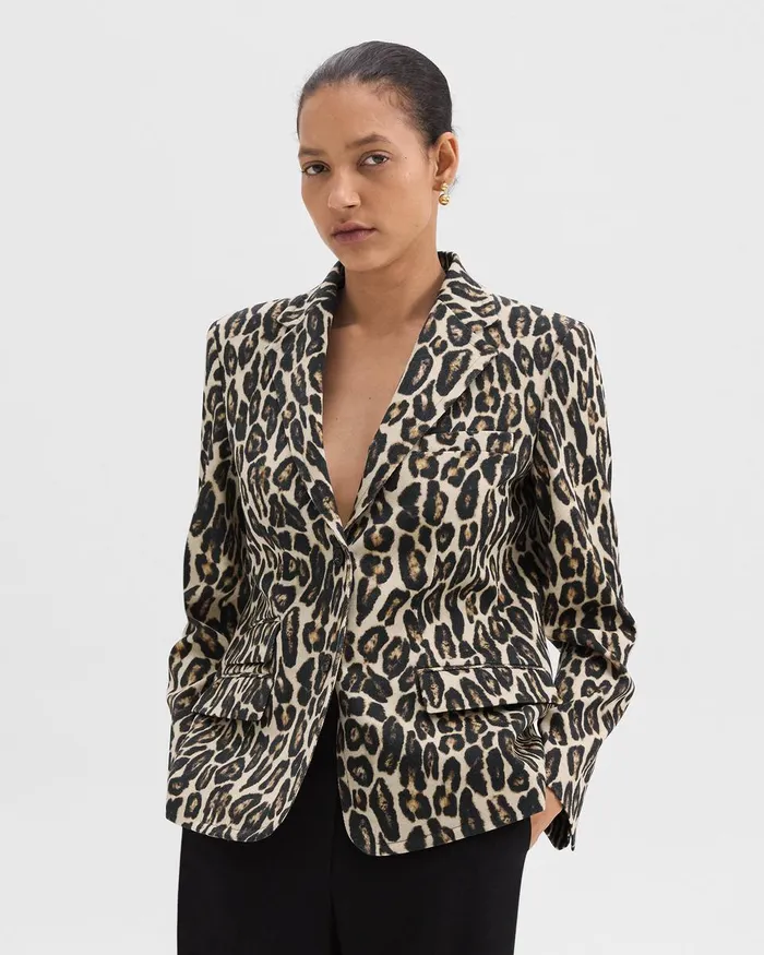 Women Theory Blazers Jackets Tailored Blazer In Stretch Leopard Wool Beige Multi Women Theory Blazers Jackets Tailored Blazer In Stretch Leopard Wool Beige Multi