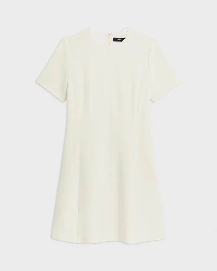 Women Theory Dresses Flared ShortSleeve Dress In Admiral Crepe Rice