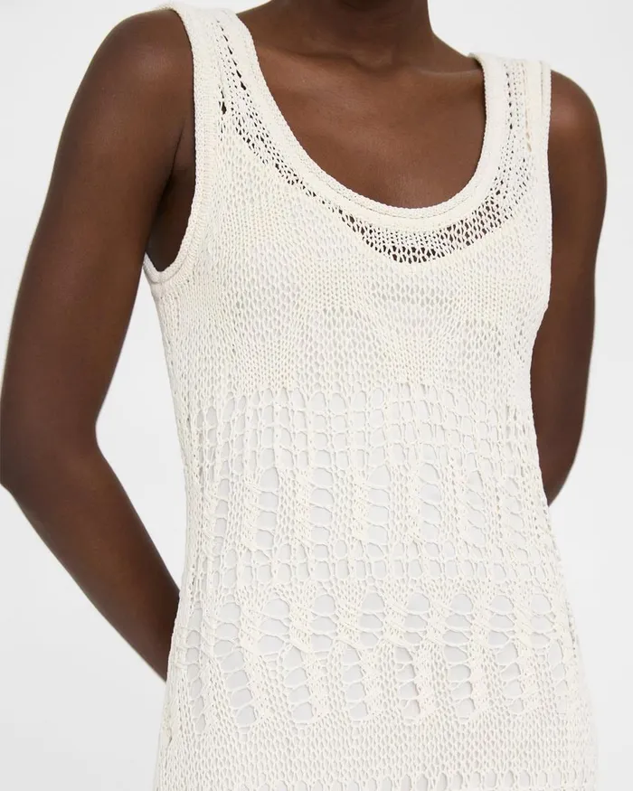 Women Theory Dresses Open Stitch Midi Dress In CottonBlend White