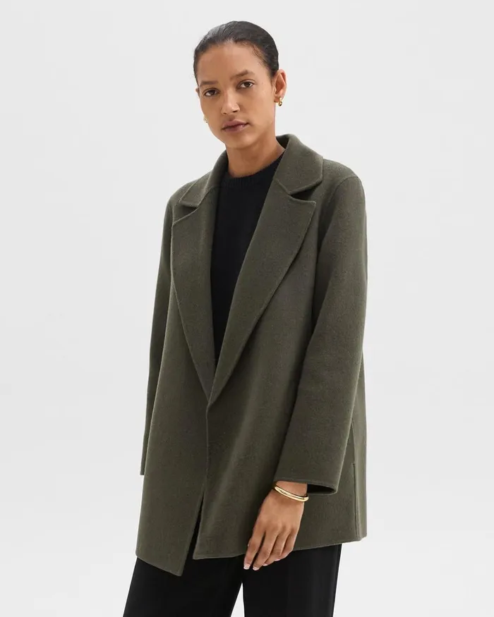 Women Theory Outerwear Clairene Jacket In DoubleFace WoolCashmere Hunter Green Melange Women Theory Outerwear Clairene Jacket In DoubleFace WoolCashmere Hunter Green Melange