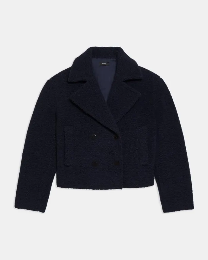 Women Theory Outerwear Cropped Peacoat In Fleece Navy