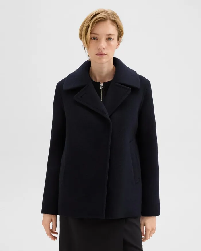 Women Theory Outerwear Peacoat In Recycled Wool Baltic