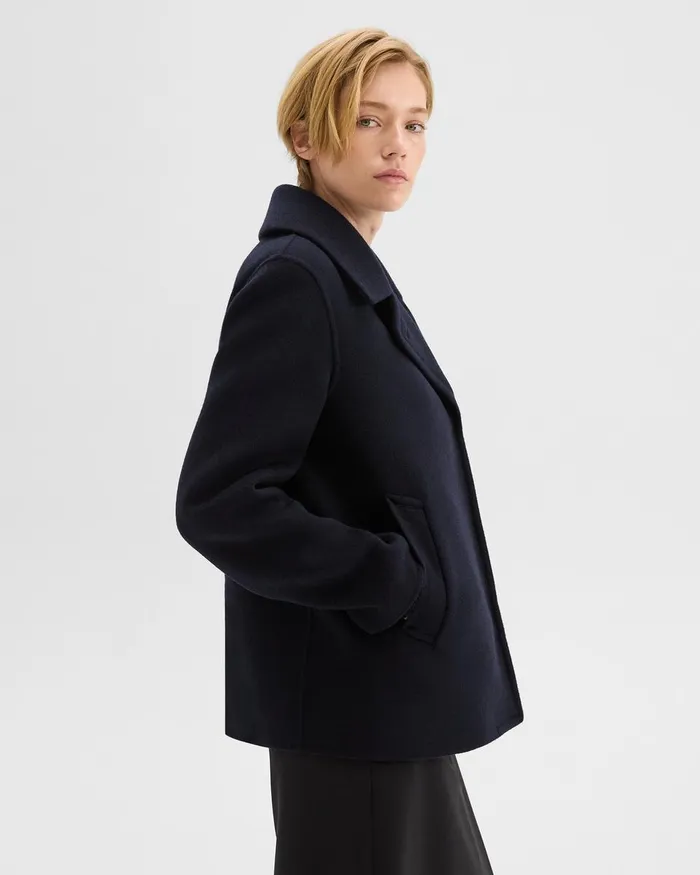 Women Theory Outerwear Peacoat In Recycled Wool Baltic