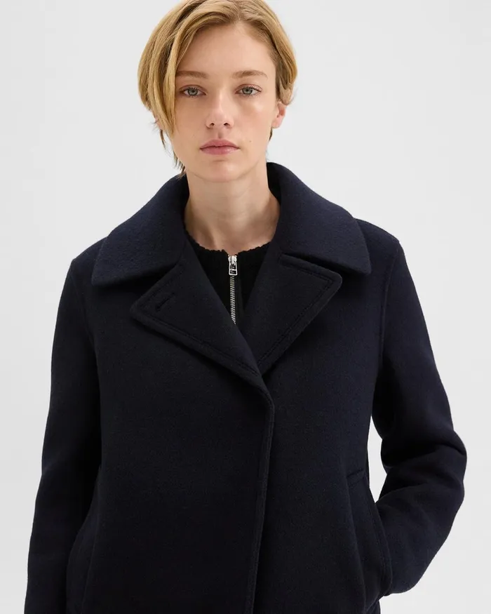 Women Theory Outerwear Peacoat In Recycled Wool Baltic